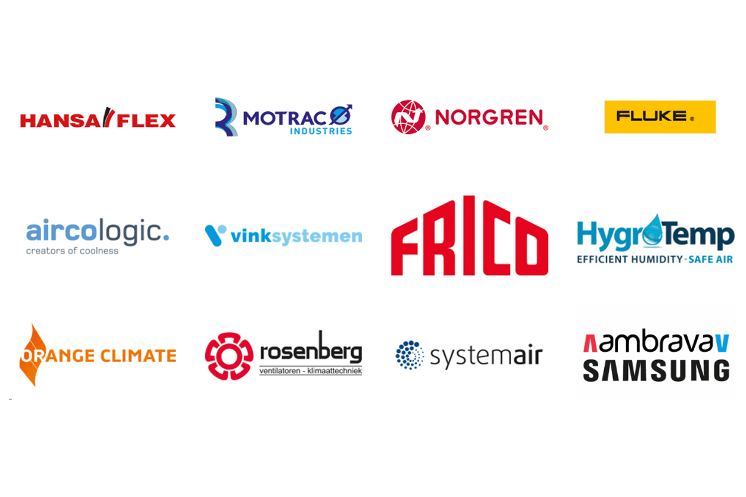 ROVC-gouden participanten: HansaFlex, Motrac, Norgren, Fluke, Aircologic, Vinksystemen, Frico, HygroTemp, Orange climate, Rosenberg, Systemair en Ambravav-Samsung.